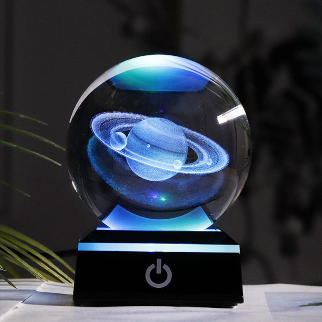 K9 Crystal Solar System Planet Globe 3D Laser Engraved Sun System Ball with Touch Switch LED Light Base Astronomy Gifts