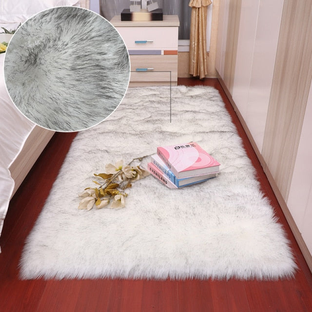 Plush Soft Sheepskin Bedroom Carpet Imitation Wool Pad Long Hair Bedside Mat Sofa Cushion White Rugs Red Living Room Fur Carpet