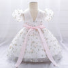 Infant Bow 1st birthday Baby Dress Costumes Flower Embroidery Princess Party Wedding Dress For Baby White First Communion Dress