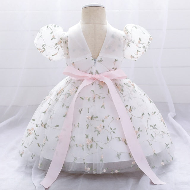 Infant Bow 1st birthday Baby Dress Costumes Flower Embroidery Princess Party Wedding Dress For Baby White First Communion Dress