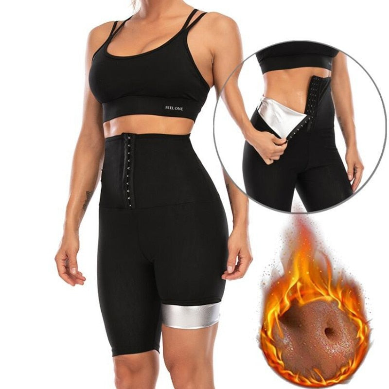 Abdomen Control Hip-Lifting Sweat Pants Sauna Beam High Waist Body Fitness Breasted Three-Point/Five Point Shorts