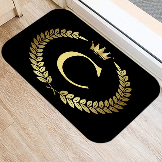 Black Golden Crown Printed Letter 40*60 Kitchen Entrance Door Mat Coral Velvet Carpet Doormat Indoor Floor Mats Anti-Slip Rug