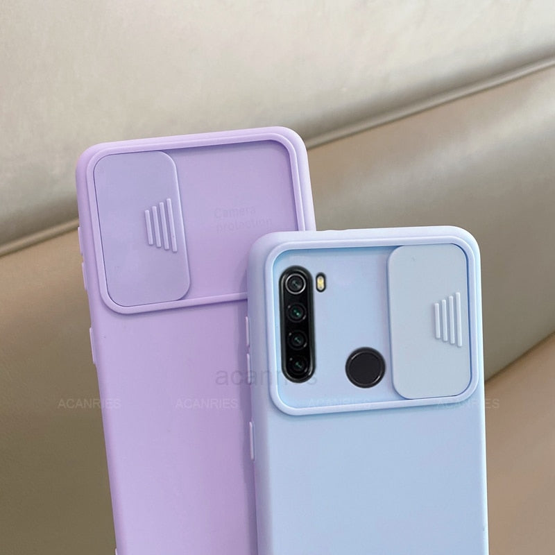 Slide Protect Camera Phone Case On For Xiaomi Redmi Note 8 8T Note8 2021 Note 9 Pro Note9 9A 9AT 9C Nfc Liquid Silicone Cover