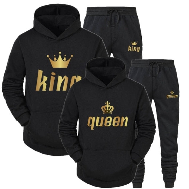 Sportwear Set KING or QUEEN Printed Hooded Suits 2PCS Set Hoodie Pants