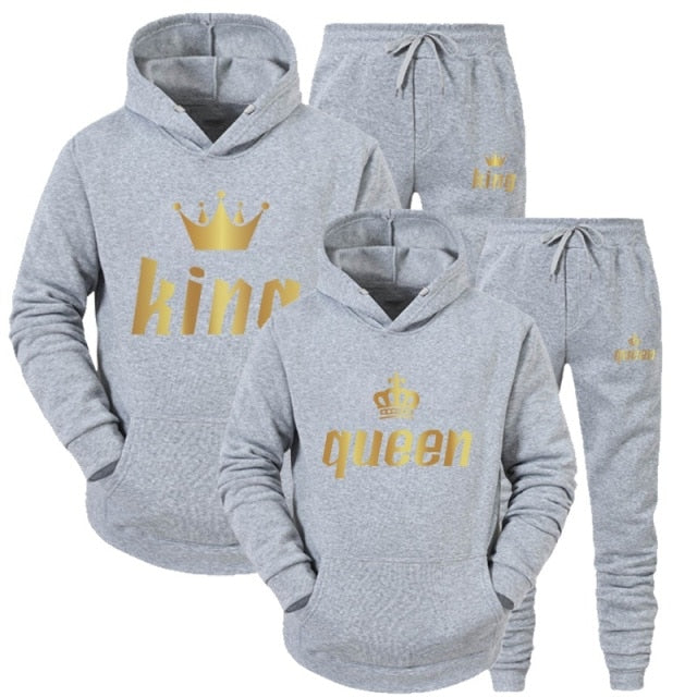 Sportwear Set KING or QUEEN Printed Hooded Suits 2PCS Set Hoodie Pants