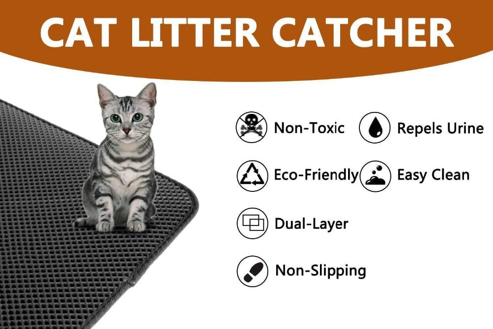 Pet Cat Litter Mat Waterproof EVA Double Layer Cat Litter Trapping Pet Litter Box Mat Clean Pad Products For Cats Accessories