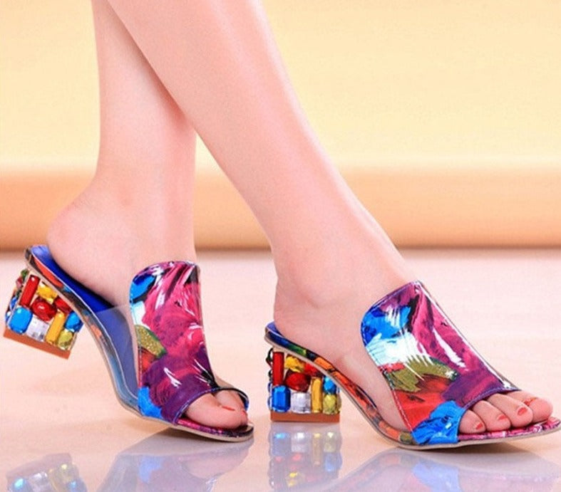 Crystal Sandals ladies open toe Sandals square heels spring summer shoes sandals women footwear sandalia feminina