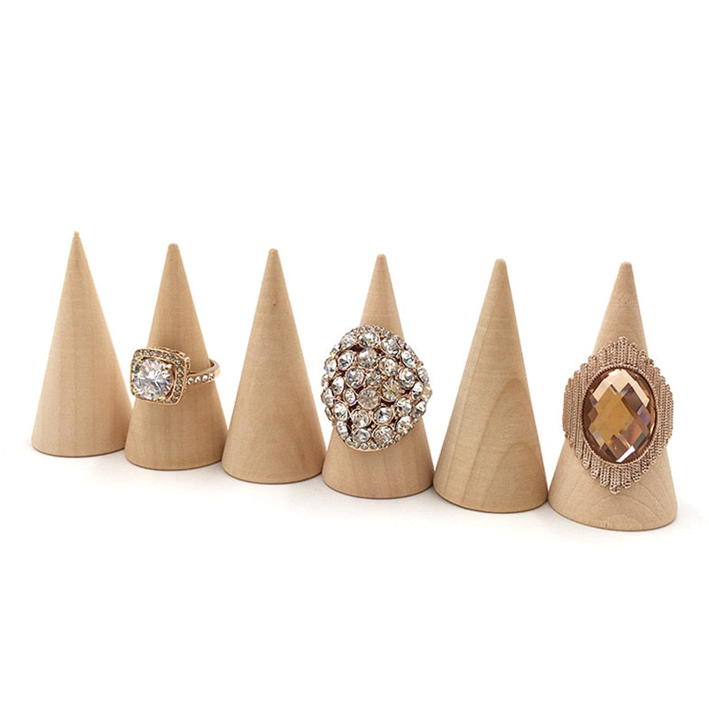 5Pcs/Set Ring Organizer Wooden Cone Creative Ring Holder Jewelry Display Holder Ring Display Tools Jewelry Storage Supplies