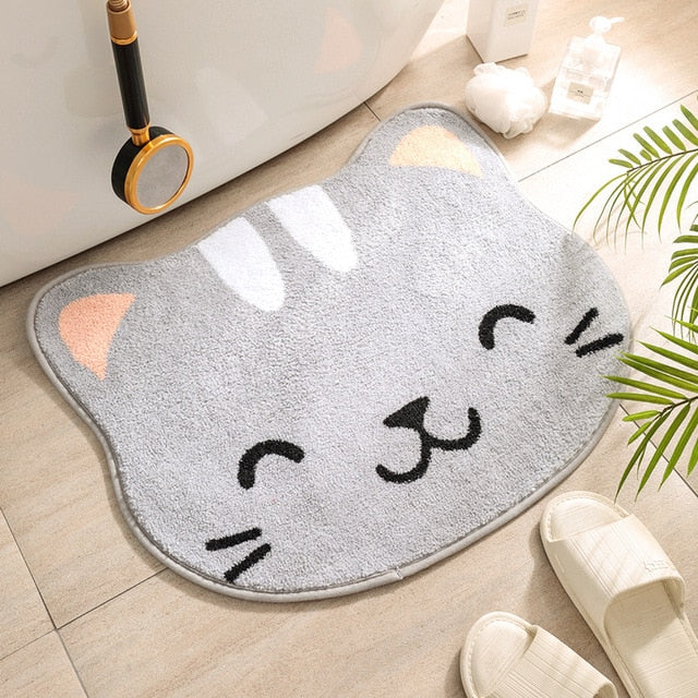 Bathroom Door Entrance Mat Cartoon Cat Bath Rug Bathroom Non-Slip Mat Toilet Mat Entrance Door Absorbent Mat Anti-slip Door Mat