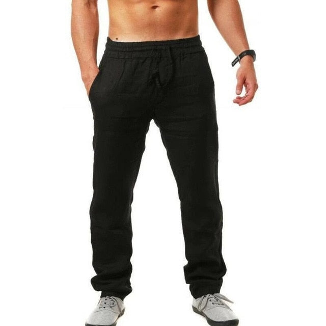 Cotton Linen Pants Male Summer Breathable Solid Color Linen Trousers Fitness Streetwear M-3XL