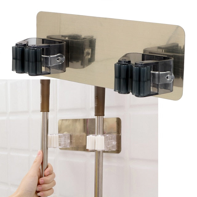 Plastic Mop Holder Broom Hanger Wall Mounted 3/4/5 Position Brush Support Broomstick Hook Storage Rack Bathroom Organizer