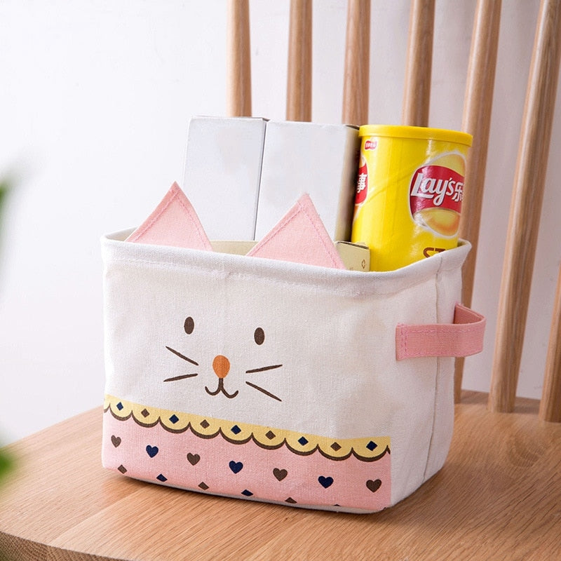 Cute Cat Desktop Storage Basket Cosmetics Container Office Stationery Waterproof Storage Box  Bags Sundries Case Organizer