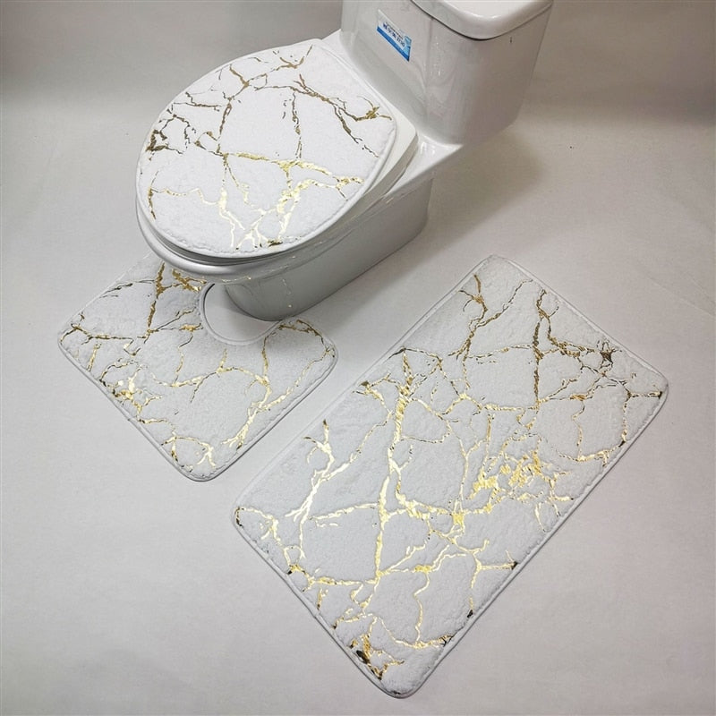 Gold Printing Rugs for Bedroom Mechanical Wash Geometric Print Rug and Carpets for Home Living Room Bathroom-Toilet Mats Set