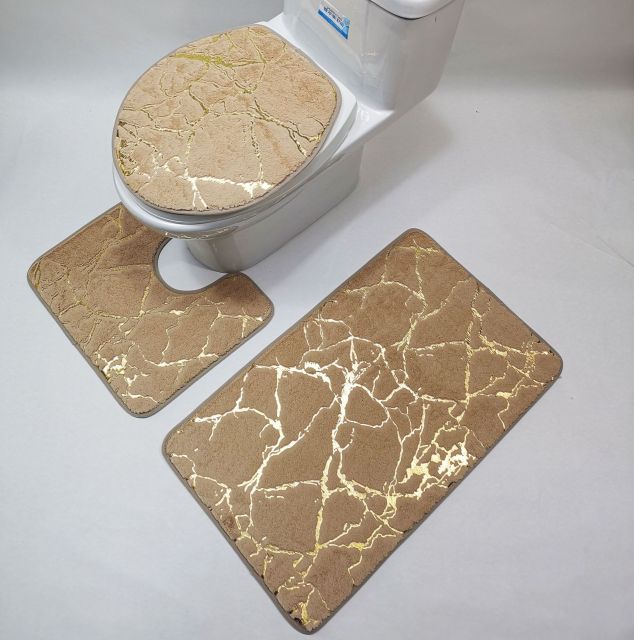 Gold Printing Rugs for Bedroom Mechanical Wash Geometric Print Rug and Carpets for Home Living Room Bathroom-Toilet Mats Set