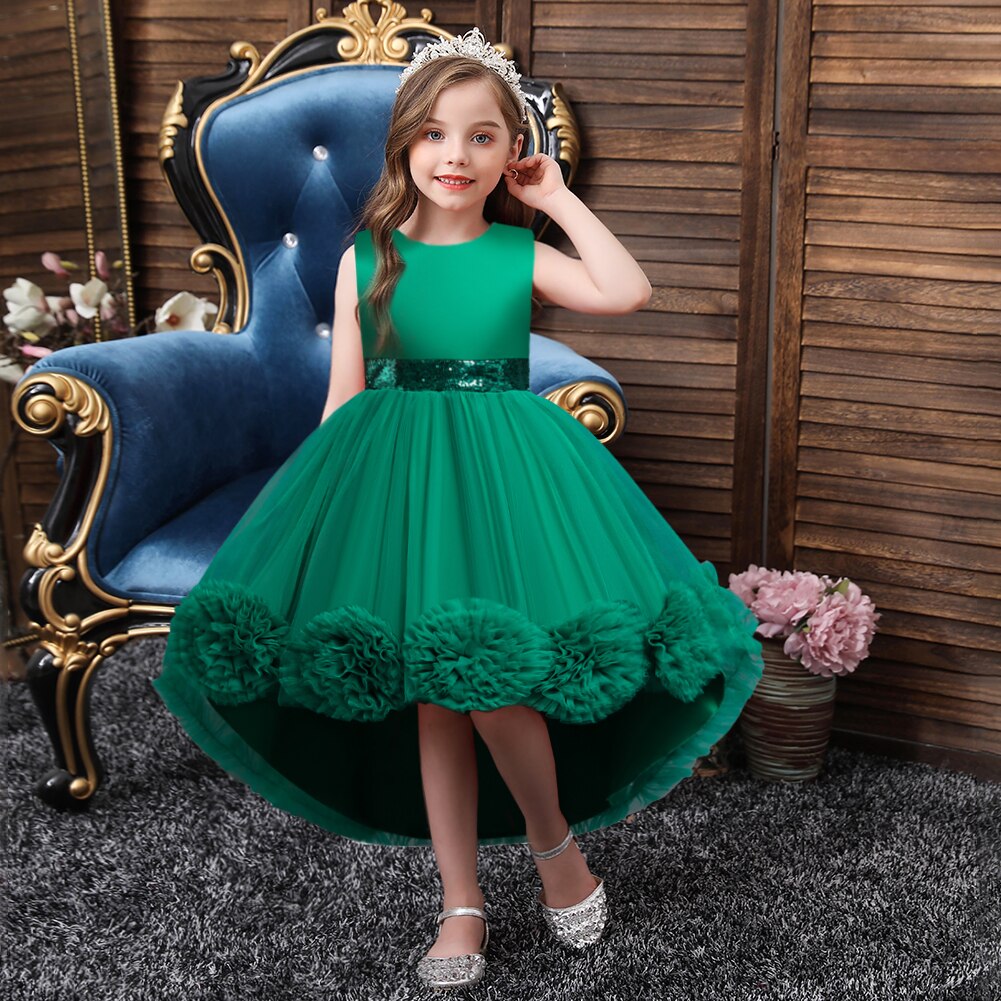 Dress Child Girl Knee Length Mesh Flower Gown for Girls Trailing Baby Girl Birthday Dresses