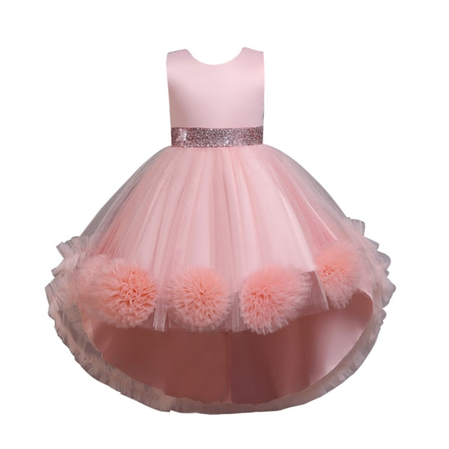 Dress Child Girl Knee Length Mesh Flower Gown for Girls Trailing Baby Girl Birthday Dresses