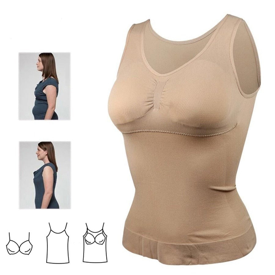 Women Shapewear Padded Tummy Control Tank Top Slimming Camisole Removable Body Shaping Compression Vest Corset