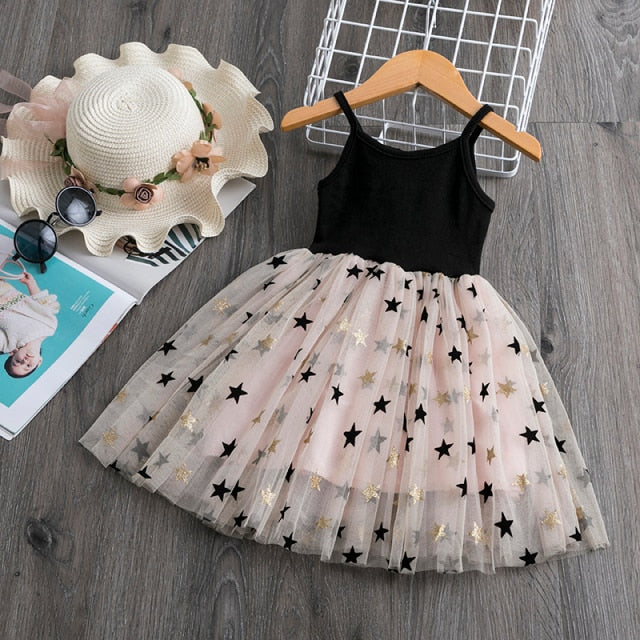 Summer Girls Clothes Kids Dresses For Girls Casual Wear Bling Star Sling Dress Baby Girl Party Children Clothing