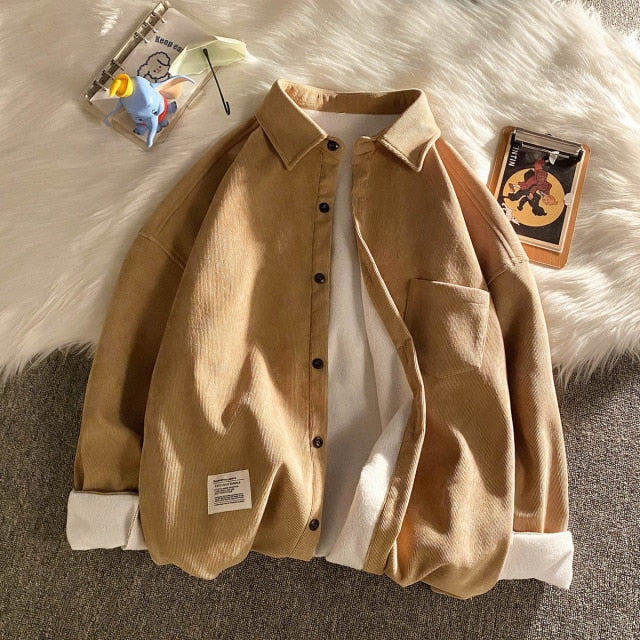 Corduroy Long Sleeve Shirts Autumn Korean Shirt Woman Fashion Casual Oversize Shirt Printed Clothing