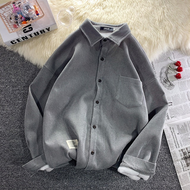 Corduroy Long Sleeve Shirts Autumn Korean Shirt Woman Fashion Casual Oversize Shirt Printed Clothing