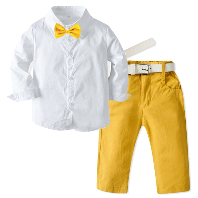 Suit Boy Clothing Sets Birthday Wedding Toddler Boys Clothes Bow Star Shirt + Red Pant + Belt Kids Party Outfit