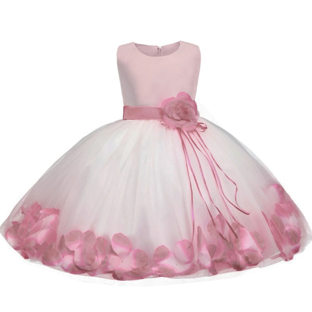 Kids Flowers Ribbons Dresses for Girls Floral Red Robe Vestido Christmas Clothes New Year Elegant Prom Tutu Gown