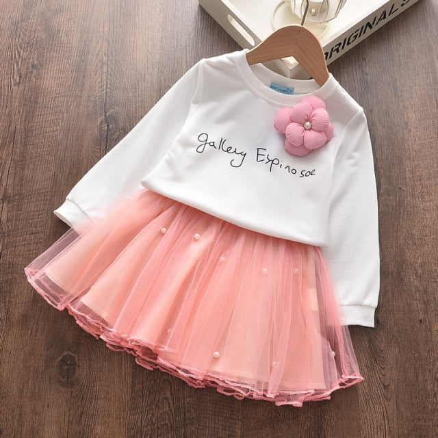 New Girls Dress Autumn Spring Cute Mesh Long Sleeve Princess Dress for Girl Kids Party Dress