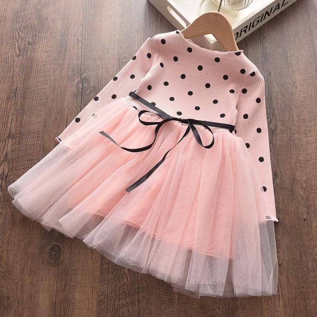 New Girls Dress Autumn Spring Cute Mesh Long Sleeve Princess Dress for Girl Kids Party Dress