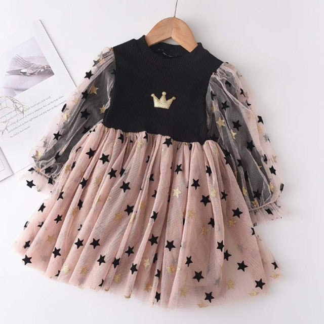 New Girls Dress Autumn Spring Cute Mesh Long Sleeve Princess Dress for Girl Kids Party Dress