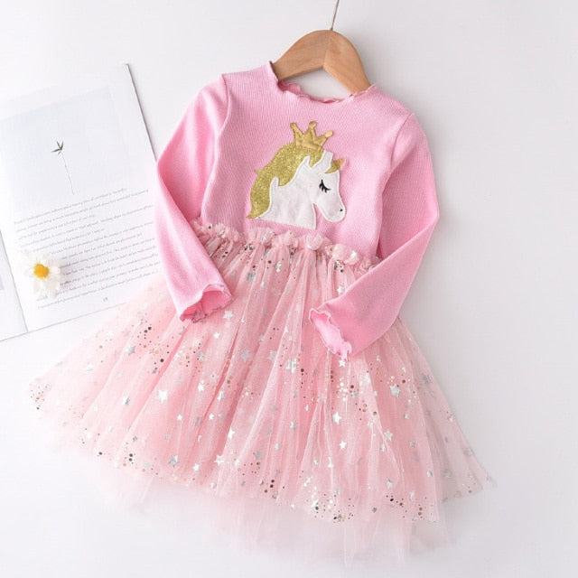 New Girls Dress Autumn Spring Cute Mesh Long Sleeve Princess Dress for Girl Kids Party Dress