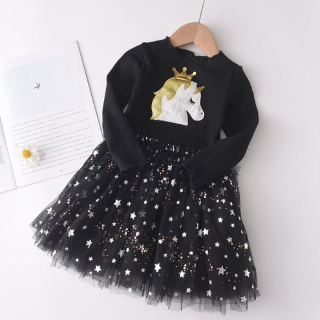 New Girls Dress Autumn Spring Cute Mesh Long Sleeve Princess Dress for Girl Kids Party Dress