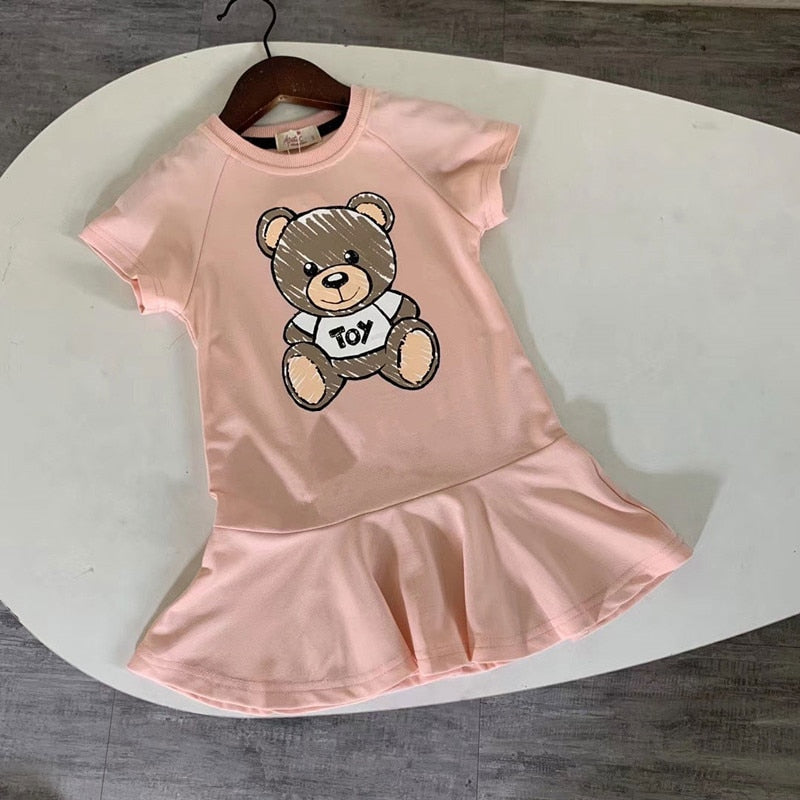 girls Cotton cartoon bear short sleeve comfortable children princess dress