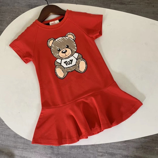 girls Cotton cartoon bear short sleeve comfortable children princess dress