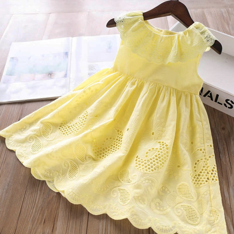 Dresses Summer Cotton Embroidered Hollow Dress Baby Kids Clothing Cute Ruffled Round Neck Vest Dress