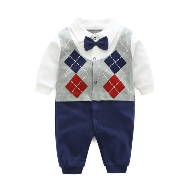 Fall Long Sleeves Bowtie Style Bebe Clothes Little Gentle Man Penguin Infant Babe Jumpsuits