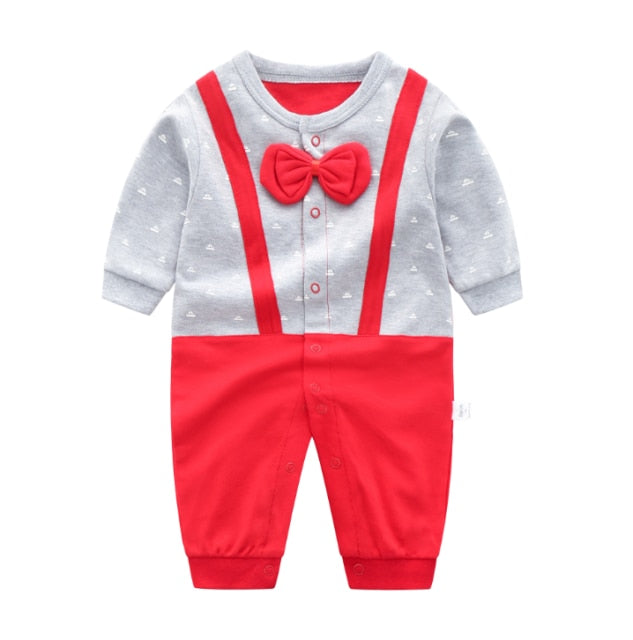 Fall Long Sleeves Bowtie Style Bebe Clothes Little Gentle Man Penguin Infant Babe Jumpsuits