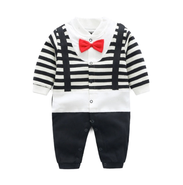 Fall Long Sleeves Bowtie Style Bebe Clothes Little Gentle Man Penguin Infant Babe Jumpsuits