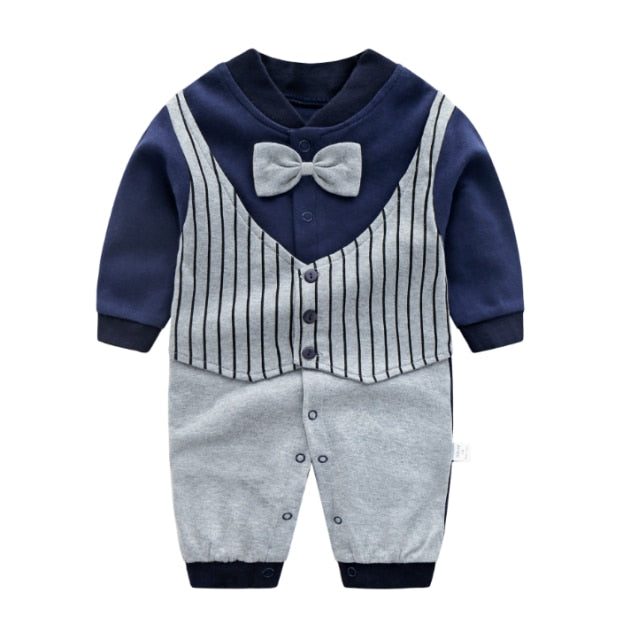 Fall Long Sleeves Bowtie Style Bebe Clothes Little Gentle Man Penguin Infant Babe Jumpsuits