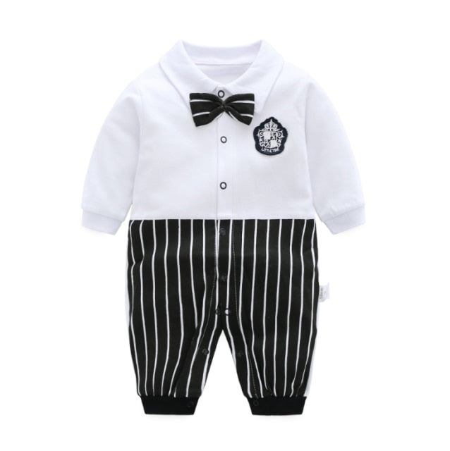 Fall Long Sleeves Bowtie Style Bebe Clothes Little Gentle Man Penguin Infant Babe Jumpsuits