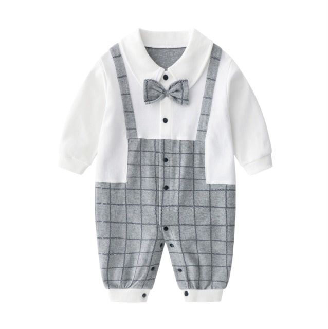 Fall Long Sleeves Bowtie Style Bebe Clothes Little Gentle Man Penguin Infant Babe Jumpsuits