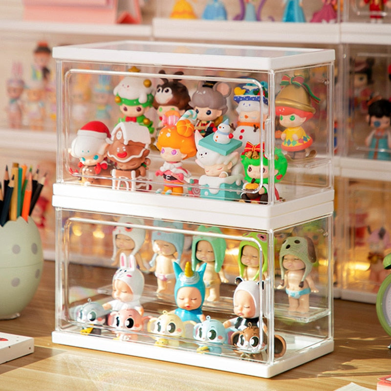 Action Figures Storage Box Dustproof Small Doll Display Cabinet Toy Organizer Save Desktop Space HD Cleart Bin Display for Home