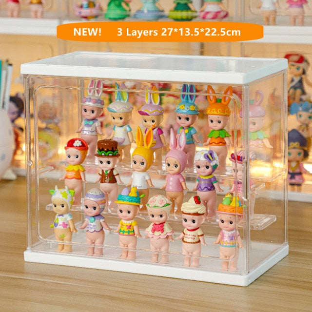 Action Figures Storage Box Dustproof Small Doll Display Cabinet Toy Organizer Save Desktop Space HD Cleart Bin Display for Home