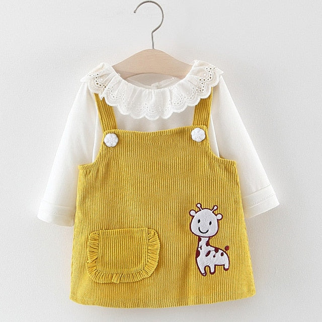 Baby Girl Dress Spring Baby Girl Princess Clothes Cute Girls Long Sleeve T-shirt Tops Cartoon Giraffe Dress 2pcs Suit