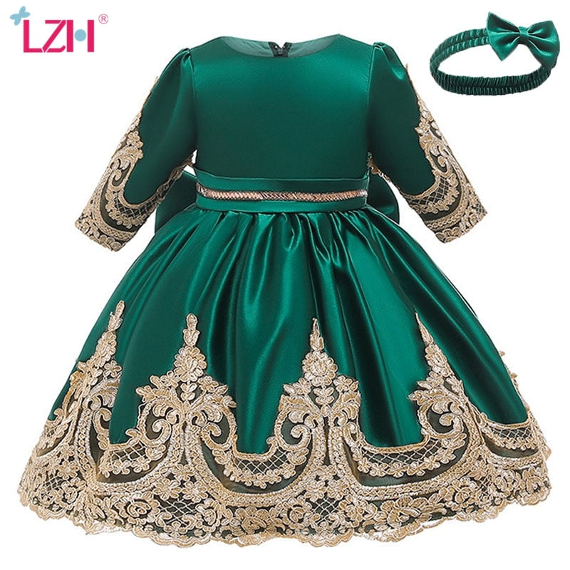 LZH Kids New Year Christmas Dress For Girls Elegant Princess Dress Children Girls 1 Year Birthday Wedding Evening Party Dress