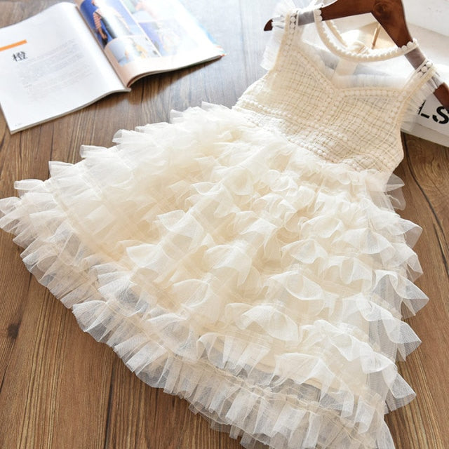 Girls Short Sleeve Dress Sequined Party Costume Fairy Summer Puffy Dress Rainbow Children Clothing