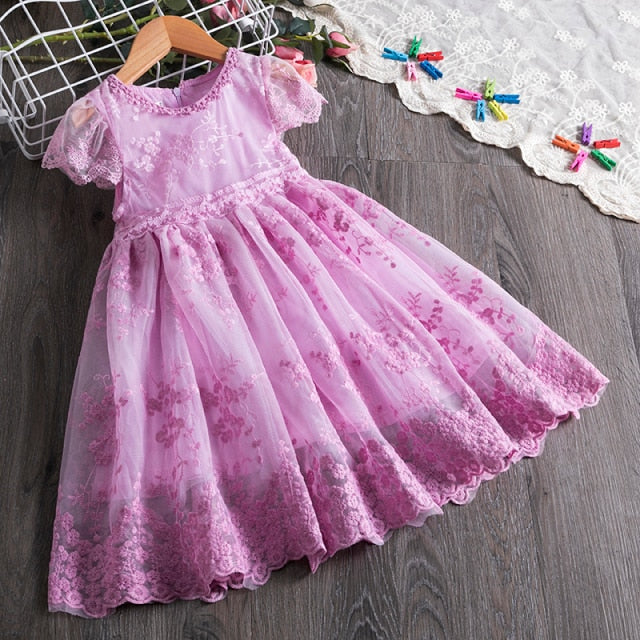 Girls Short Sleeve Dress Sequined Party Costume Fairy Summer Puffy Dress Rainbow Children Clothing