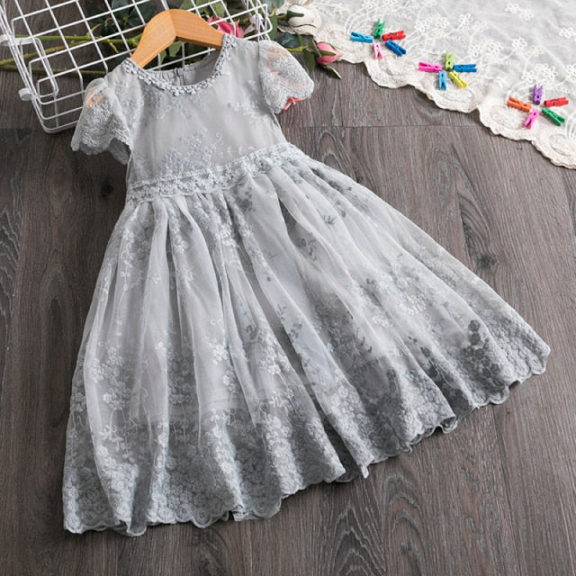 Girls Short Sleeve Dress Sequined Party Costume Fairy Summer Puffy Dress Rainbow Children Clothing