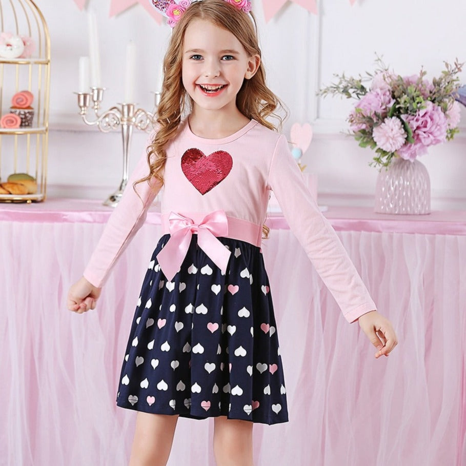 Girls Winter Dress Kids Sequin Dress Girls Heart Design Dresses For Girls Children Long Sleeve Cotton Kids