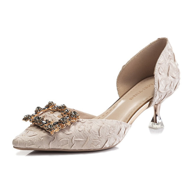 Women Bridal Shoes Wedding Shoes Faux Silk Satin Rhinestone Crystal Woman Pumps Stiletto