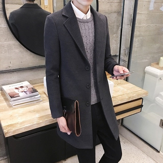 Men WoolBlends Mens Casual Business Trench Coat Mens Leisure Overcoat Male Punk Style Blends Dust Coats Jackets